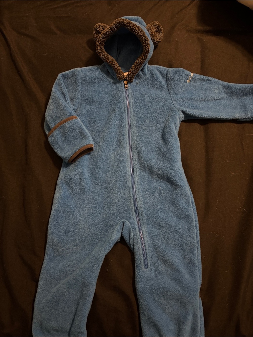 COLUMBIA Cozy Blue Fleece Hooded One-Piece with Bear Ears